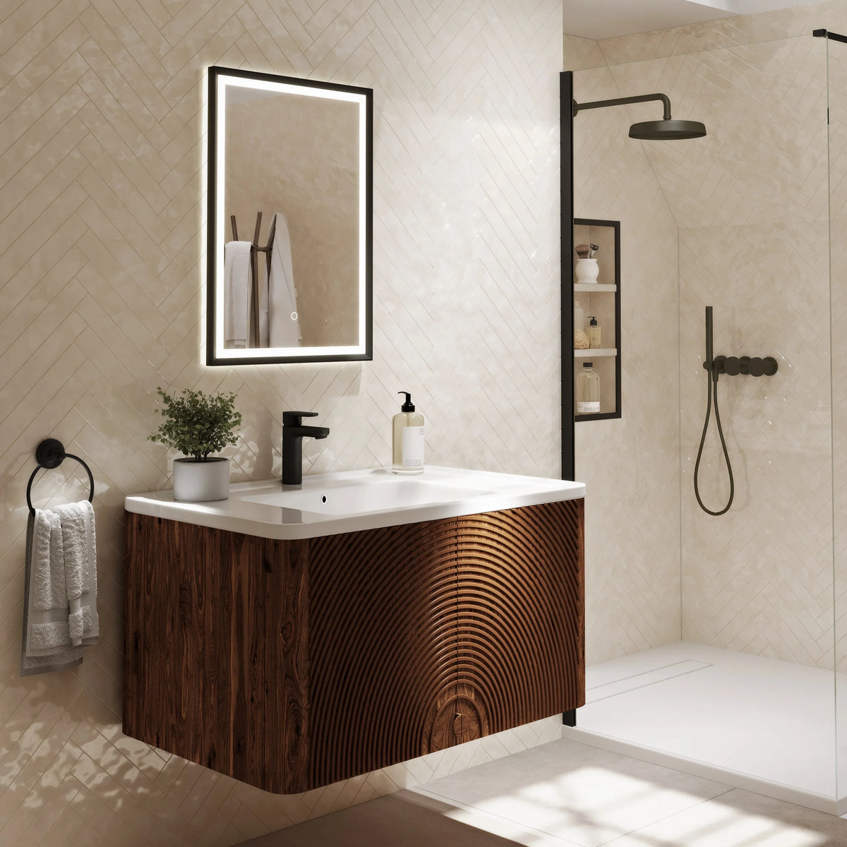 Orna Rectangle LED bathroom mirror in black