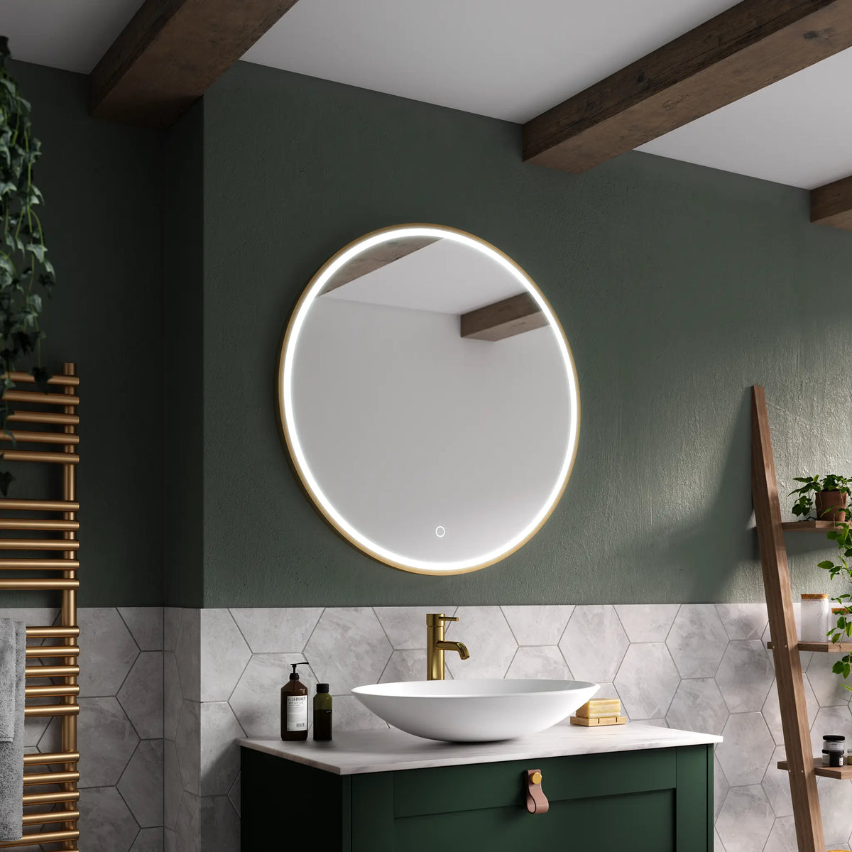 Frontier Round LED bathroom mirror in brushed brass