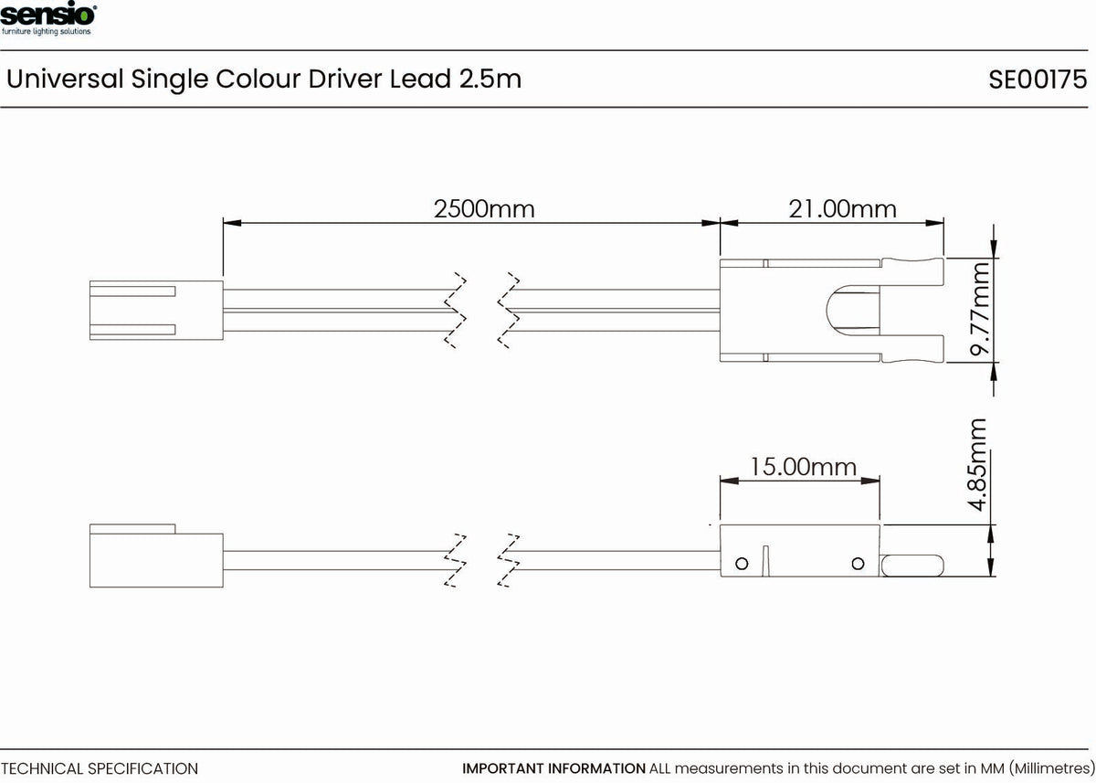 Universal 2500mm Driver Connection Lead (2-pin)