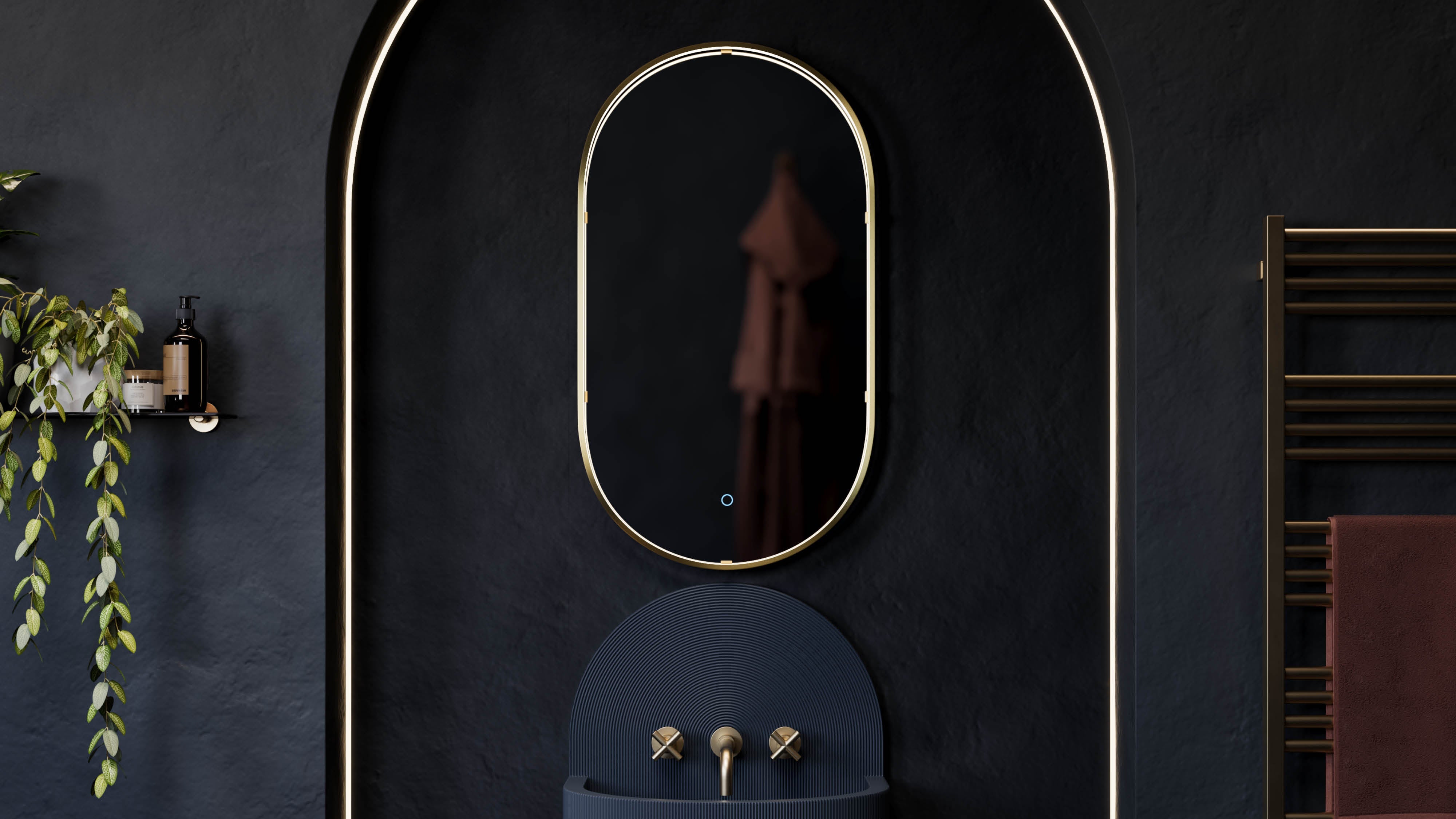 Brushed brass LED mirrors