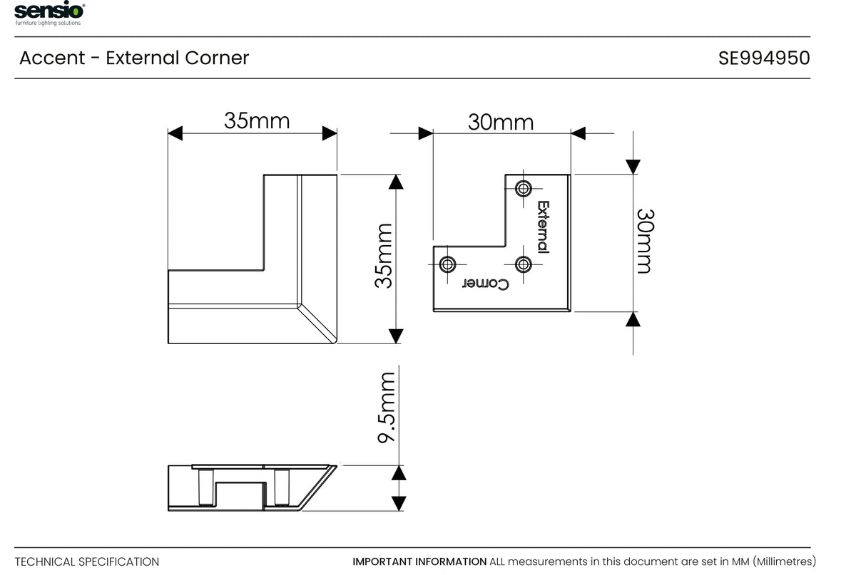 Technical drawing for Accent™ External Corner