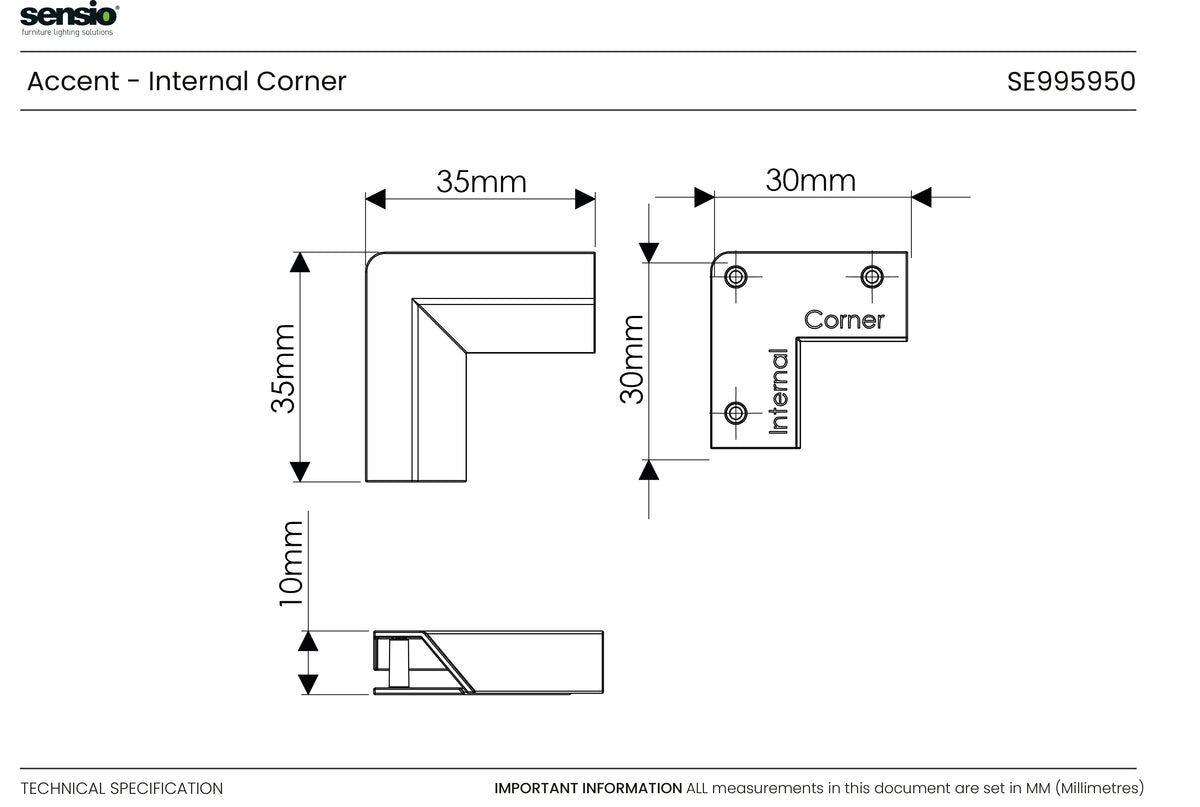 Technical drawing for Accent™ Internal Corner