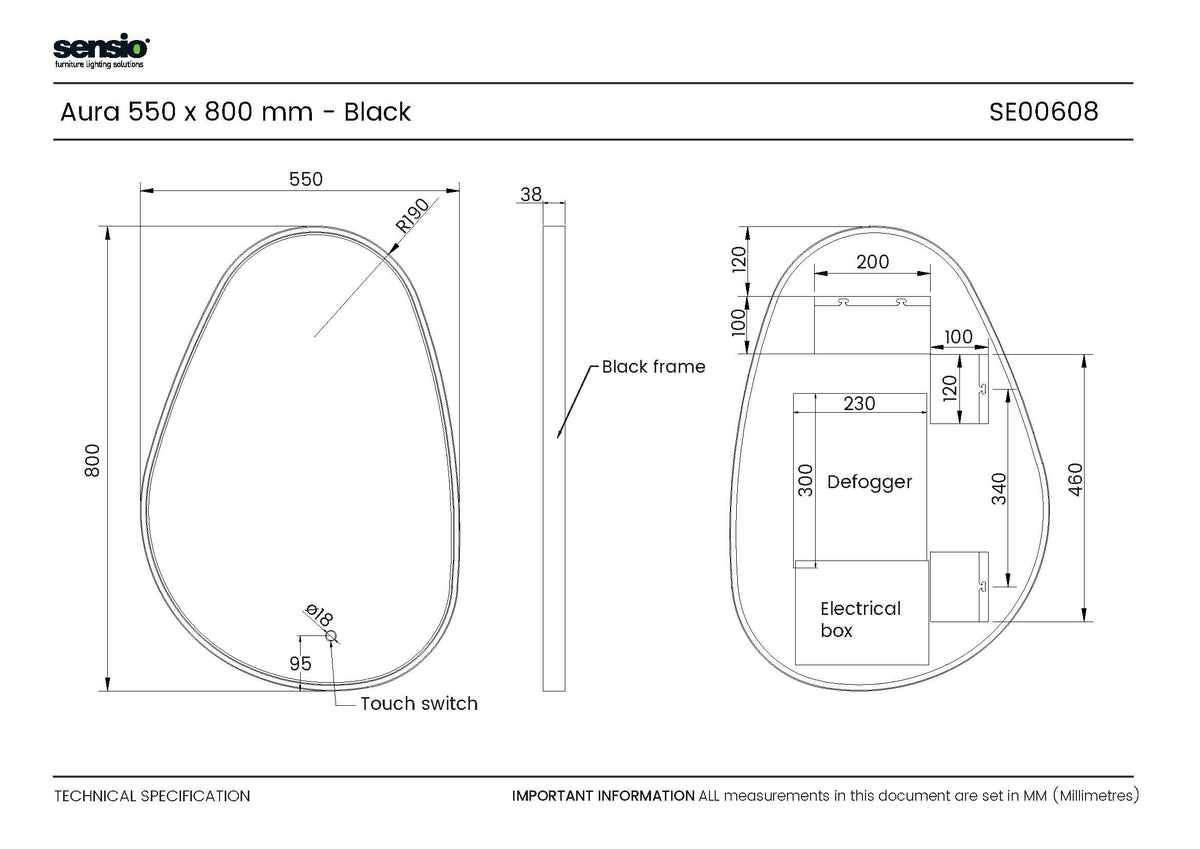 Technical drawing for Aura Pebble