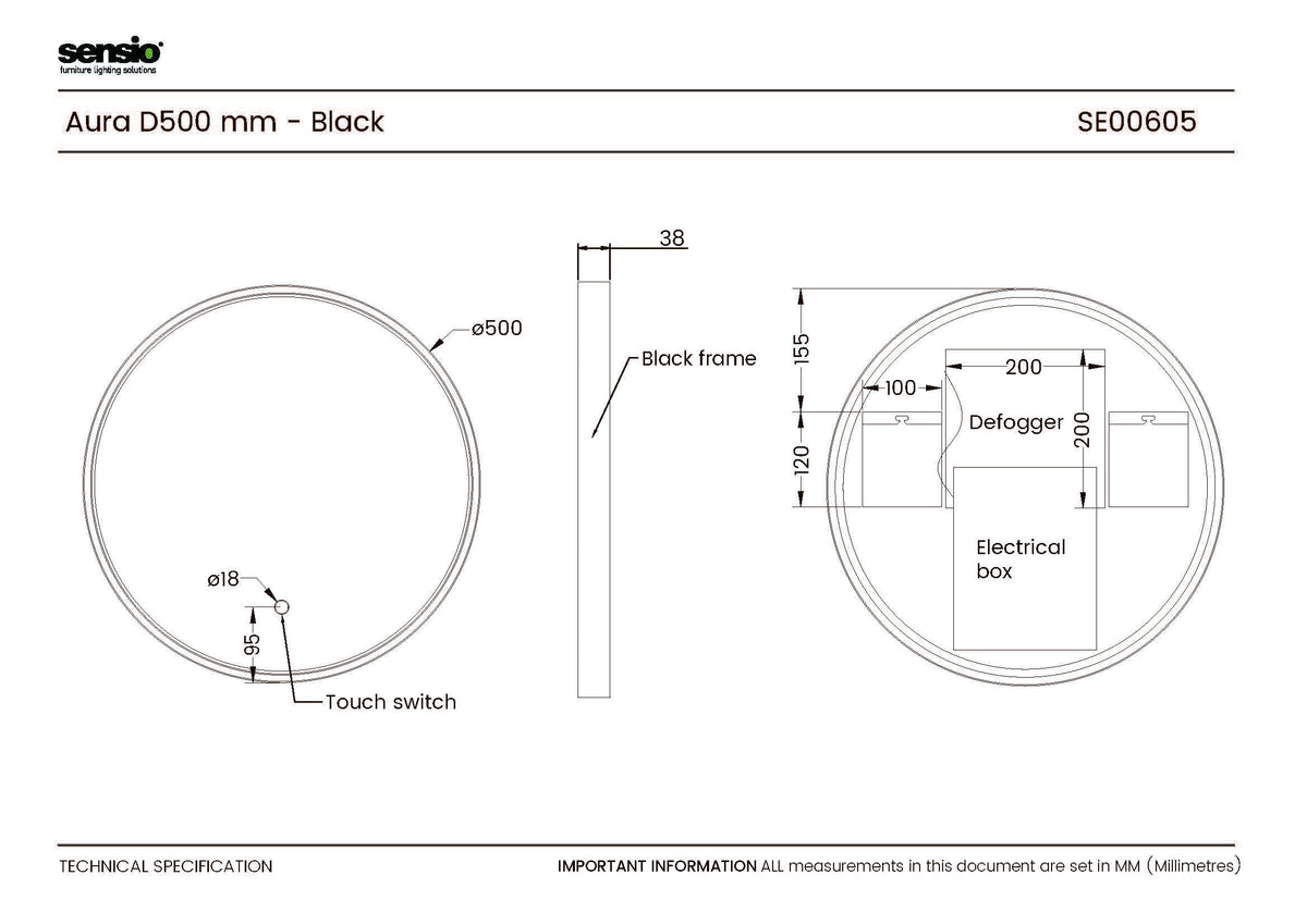 Technical drawing for Aura Round