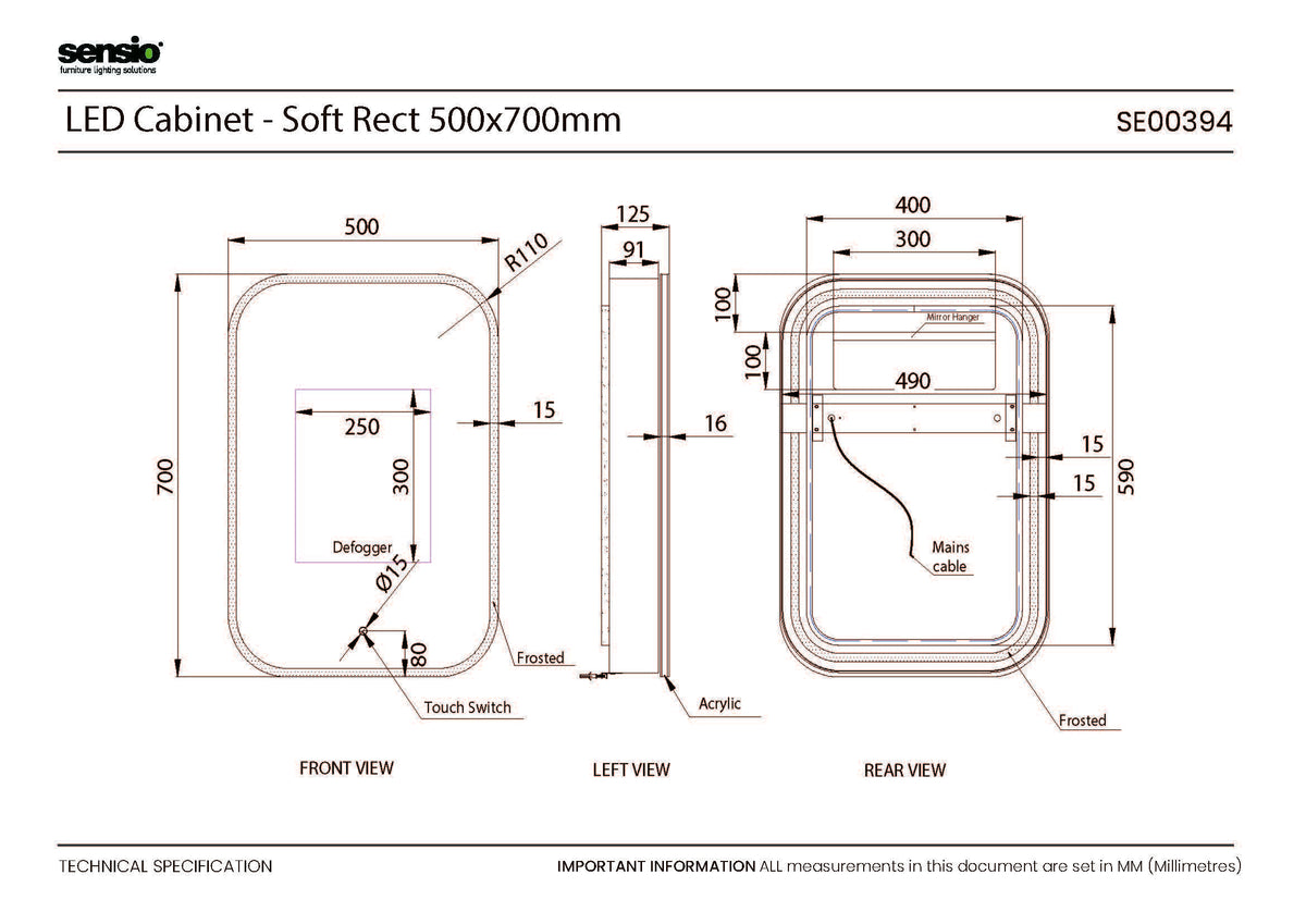 Technical drawing for Aurelia Soft Rectangle