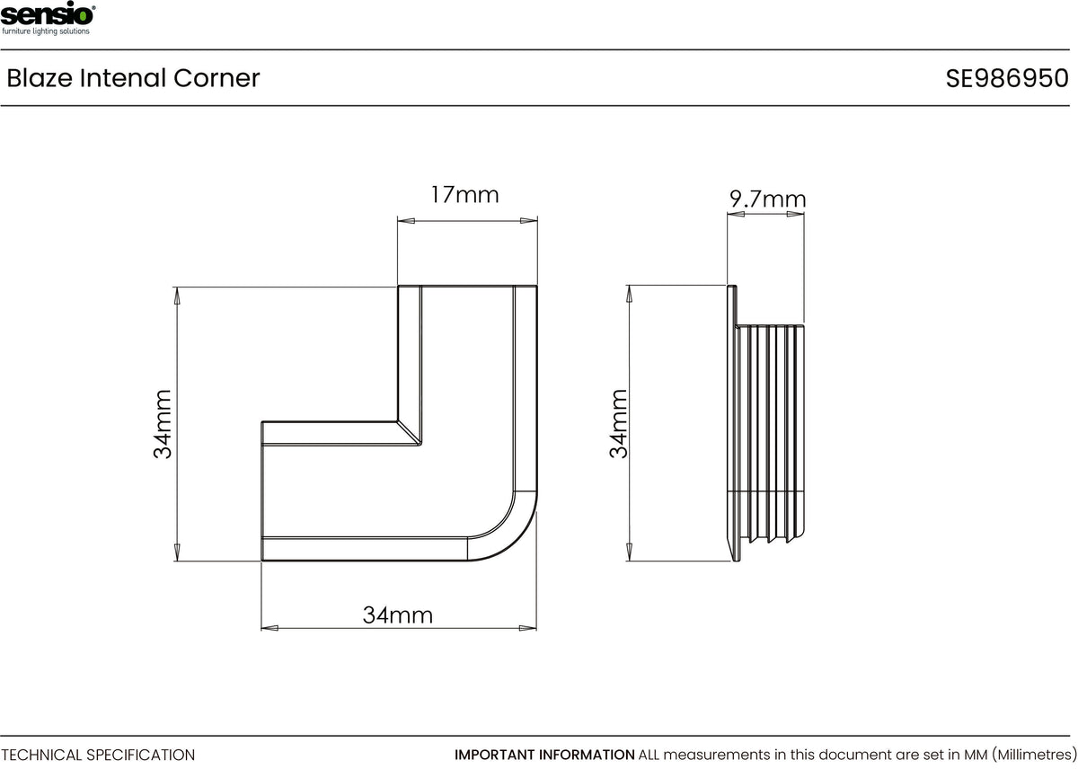 Technical drawing for Blaze™ Internal Corner