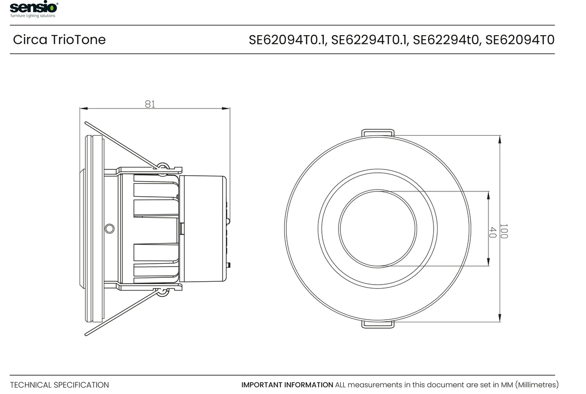 Technical drawing for Circa TrioTone® Dual Power Glass Bezel Downlight