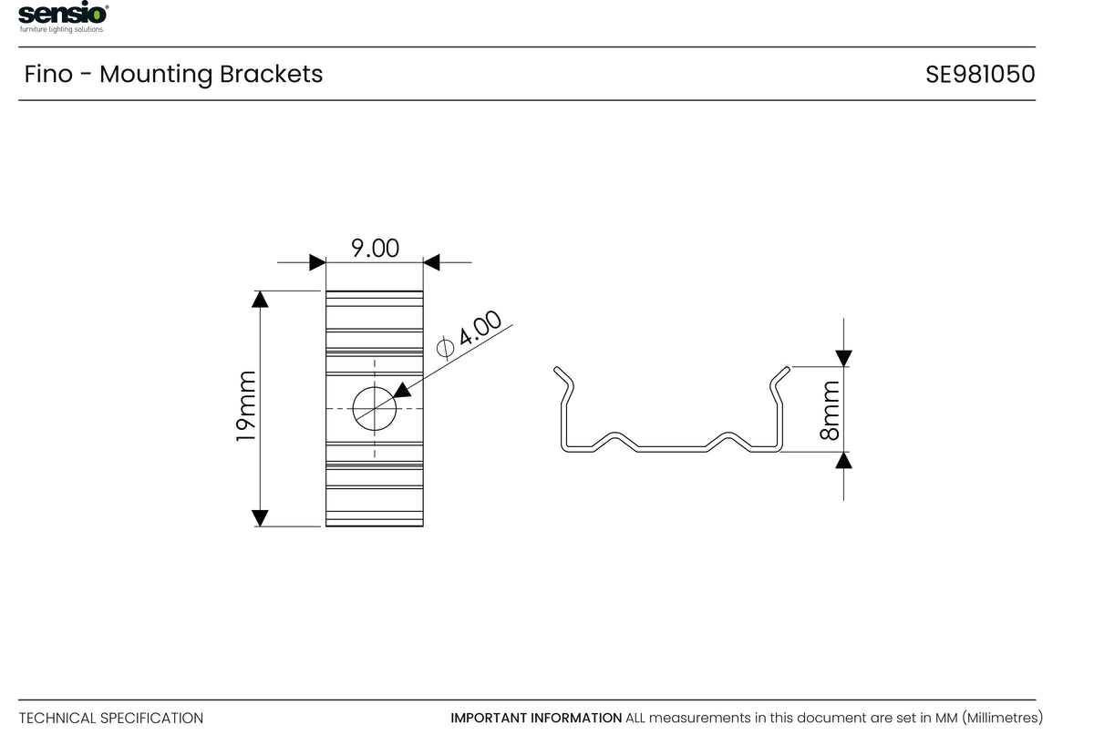 Technical drawing for Fino™ Mounting Bracket Set