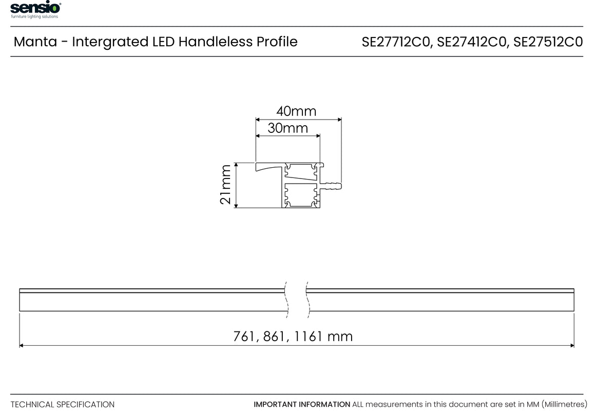 Manta Handleless Kitchen Aluminium LED Profile | Sensio
