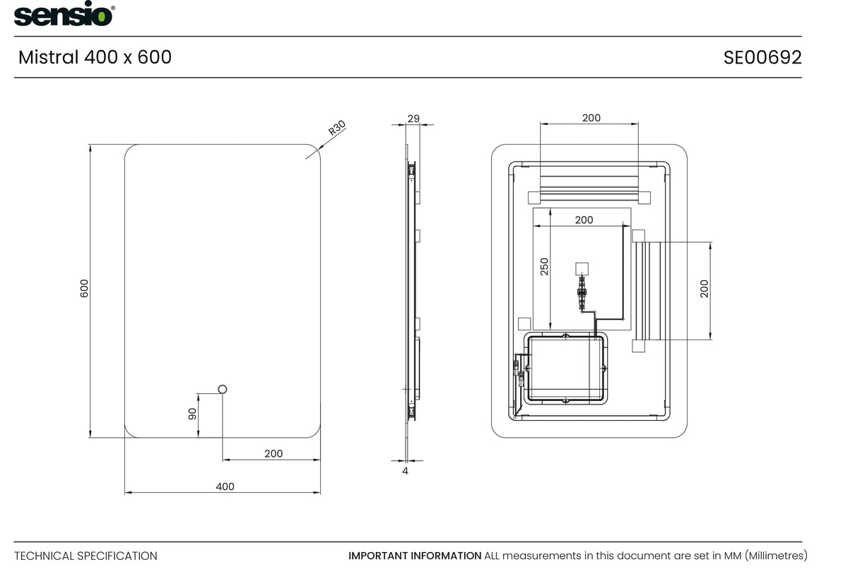 Technical drawing for Mistral Soft Rectangle