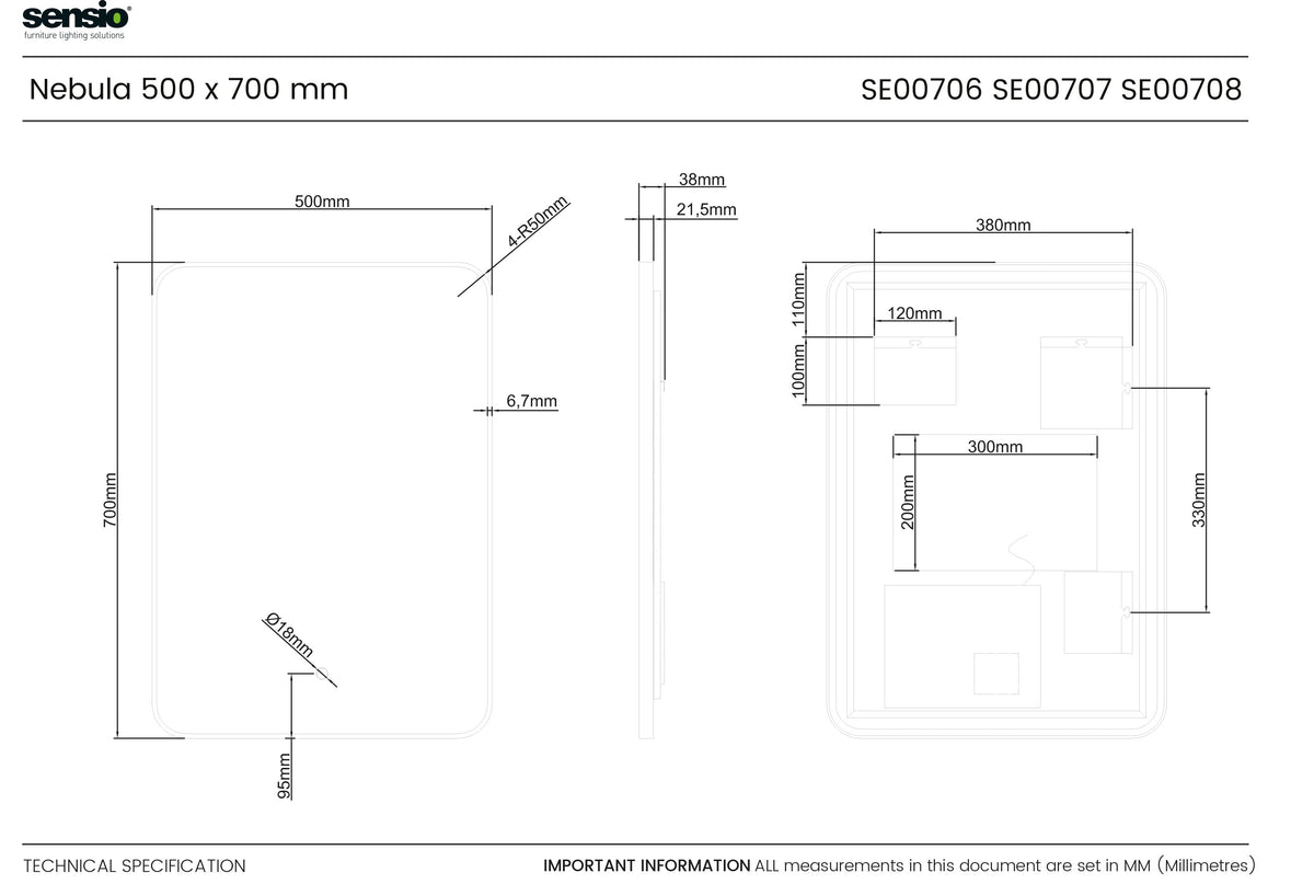 Technical drawing for Nebula Soft Rectangle