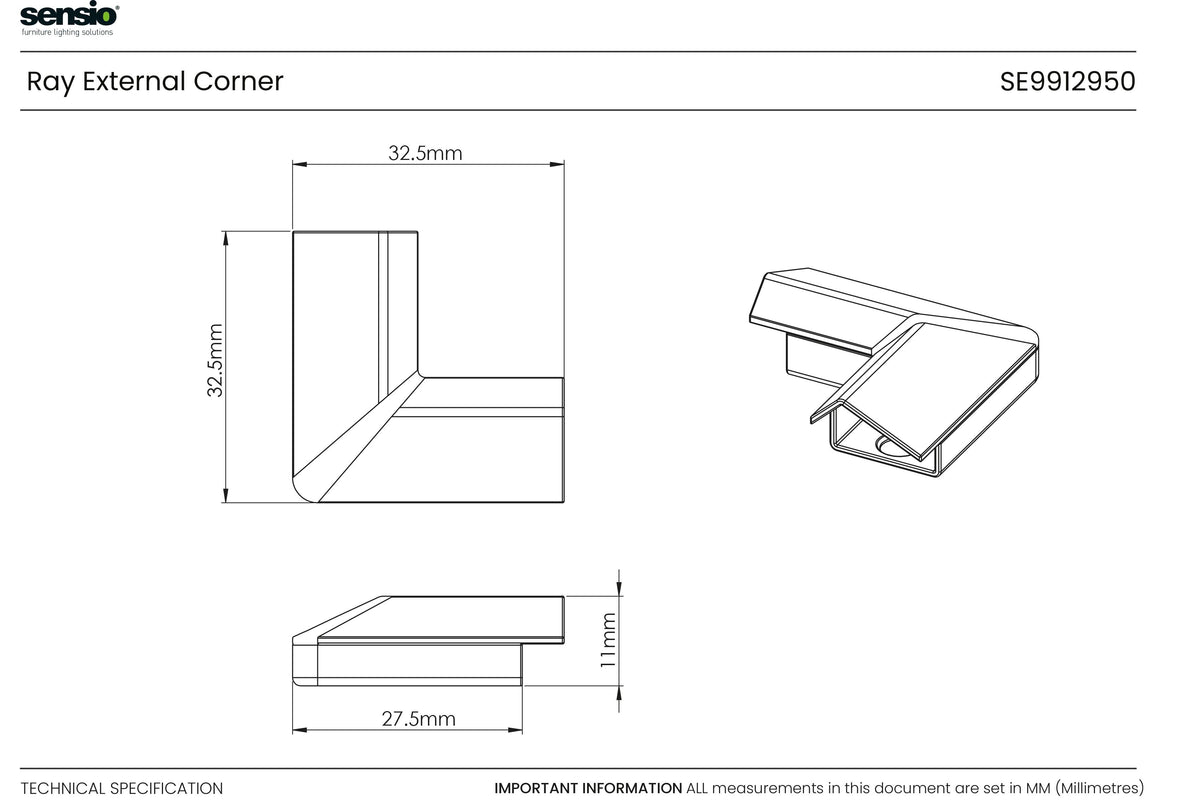 Technical drawing for Ray™ External Corner