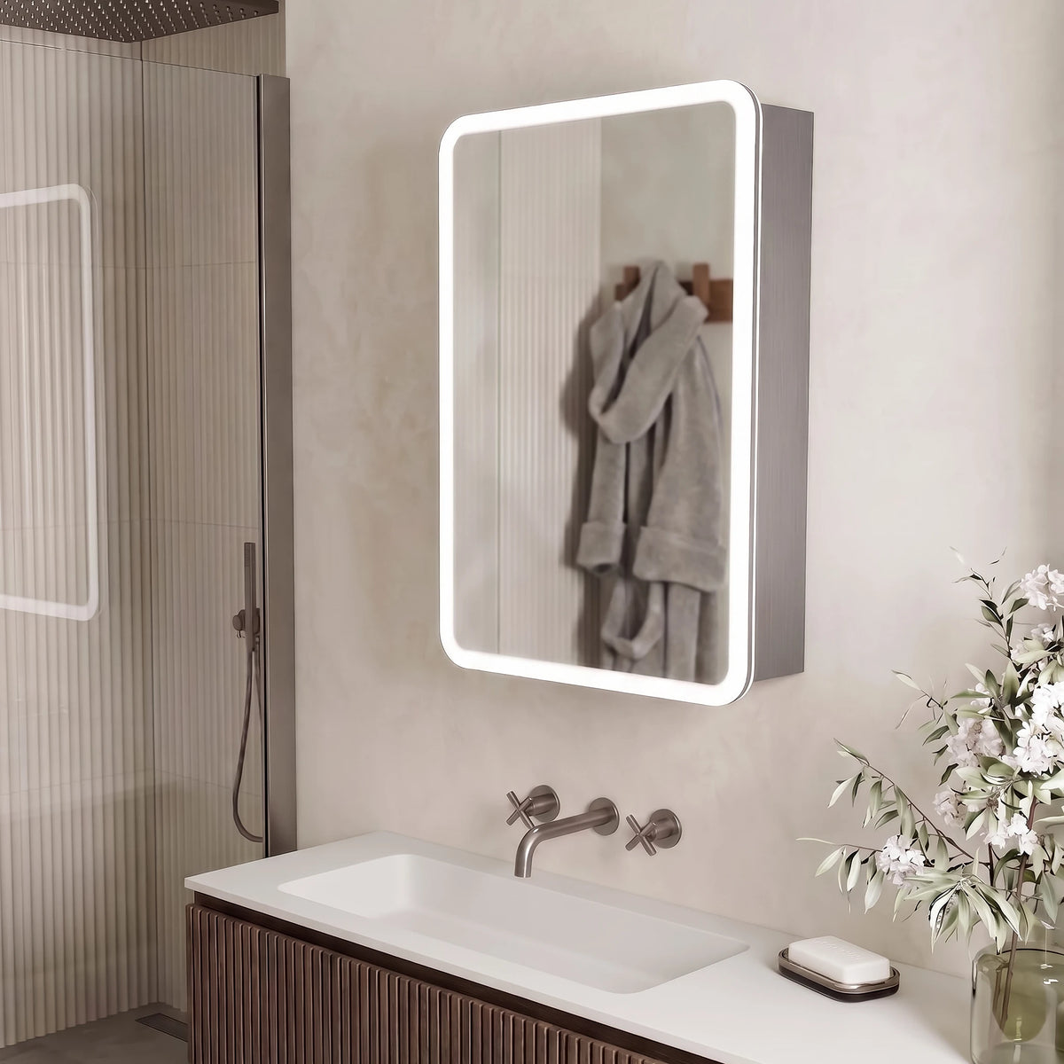 Sereno Battery Operated LED Mirror Cabinet, 500mm x 700mm