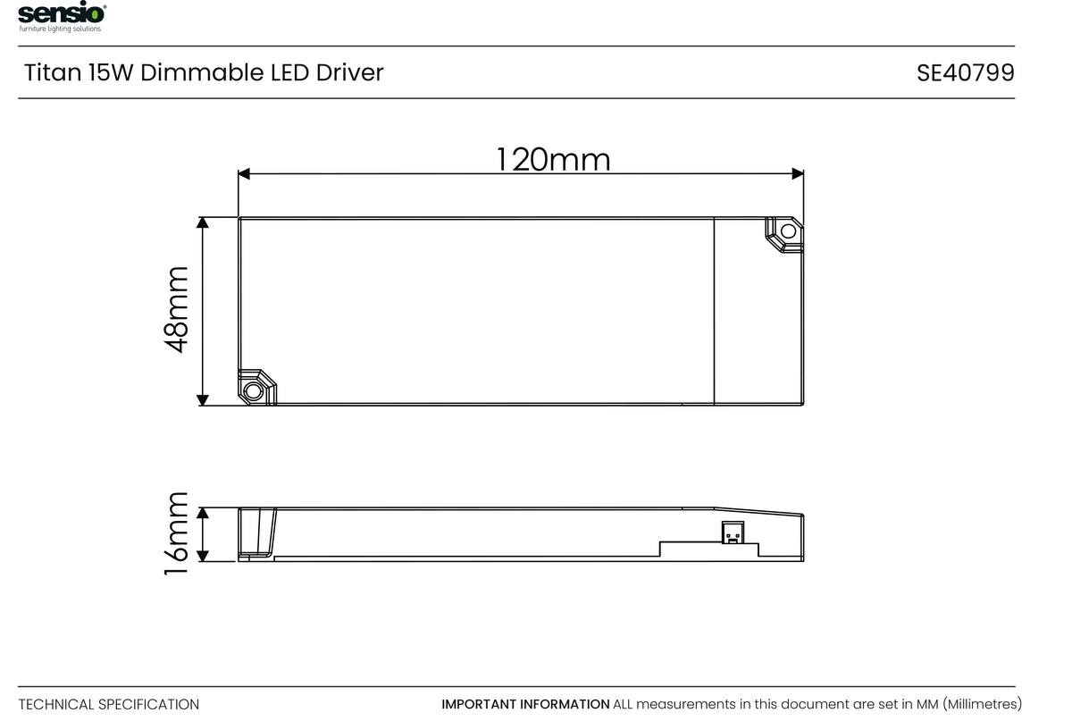 Technical drawing for Titan™ Dimmable Driver (2-pin distribution ports)