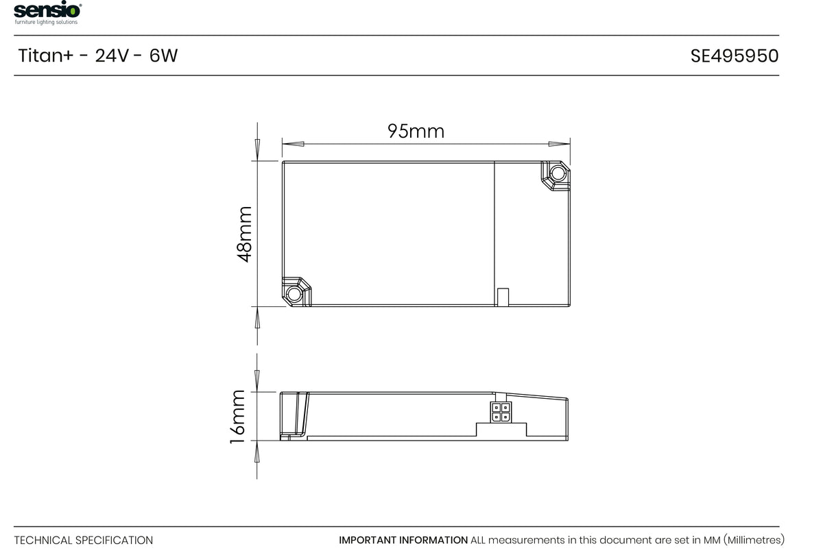 Technical drawing for Titan+™ Driver (2-pin distribution ports)
