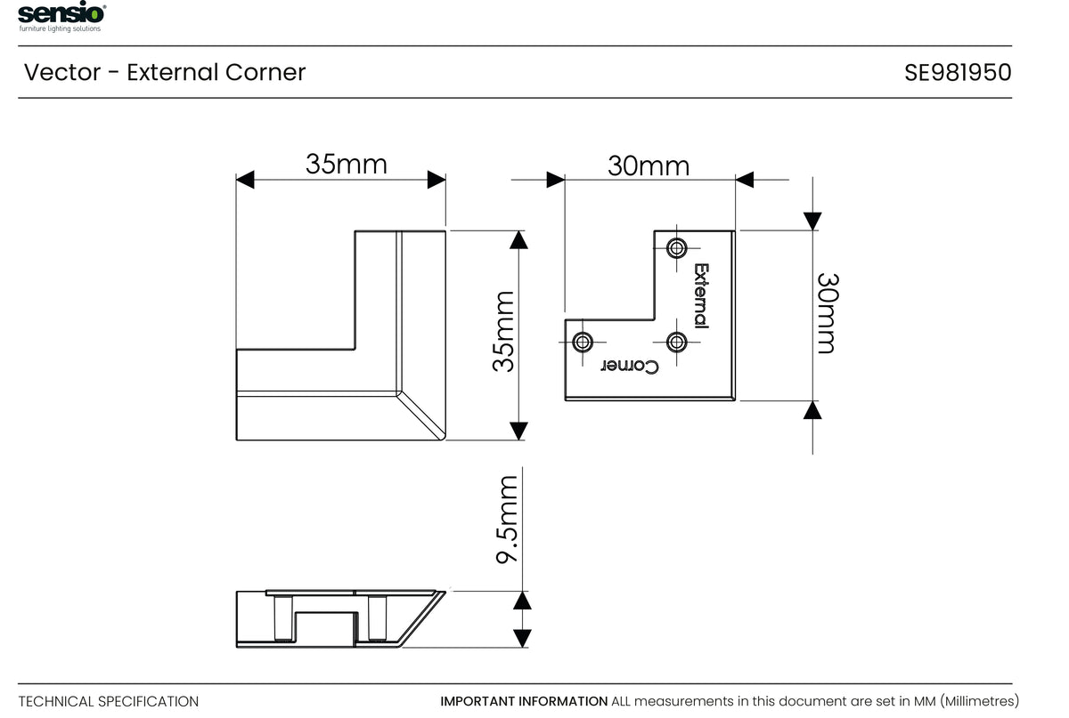 Technical drawing for Vector™ External Corner